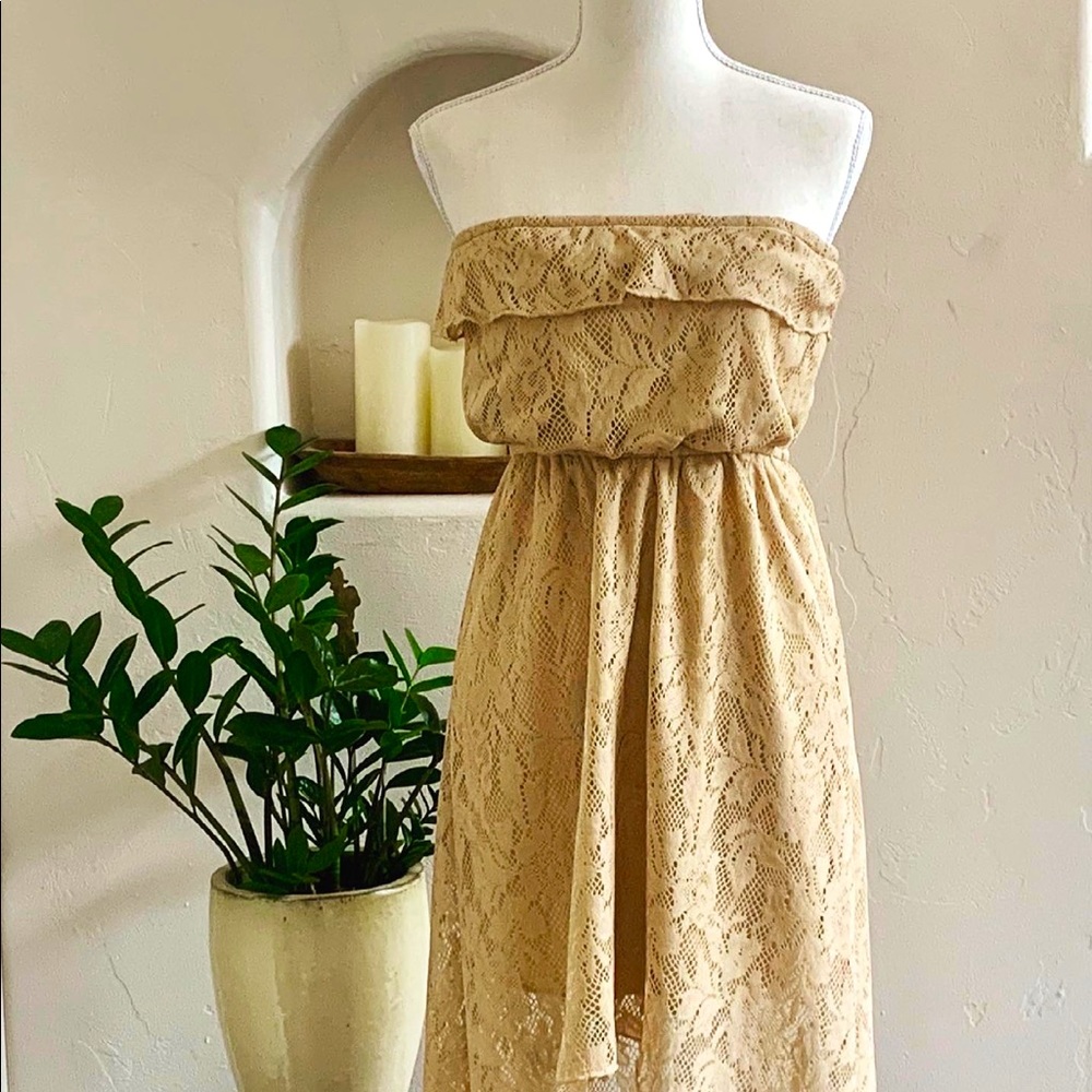 Taupe Crochet High-Low Tube Top Dress